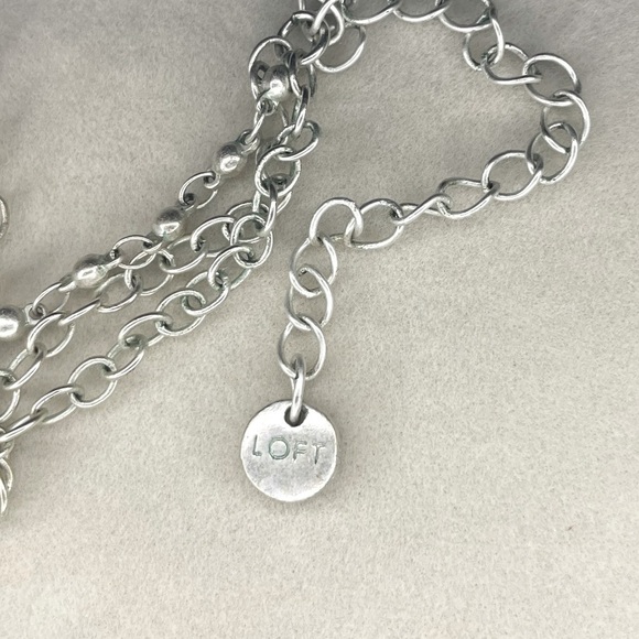 LOFT Ann Taylor Three-Strand Crystal Necklace, Silver Tone - Picture 3 of 4